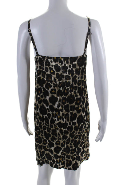 Robert Rodriguez Womens Spaghetti Strap V Neck Leopard Dress Brown Black Size XL