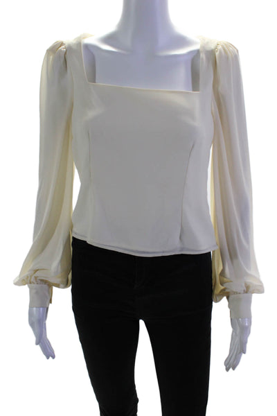 LPA Womens Darted Square Neck Cuff Long Sleeve Side Zipped Blouse Beige Size S