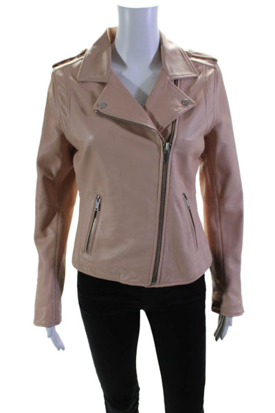 Doma Womens Leather Zipped Collared Long Sleeve Darted Jacket Pink Size S