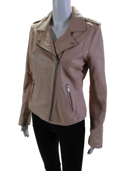 Doma Womens Leather Zipped Collared Long Sleeve Darted Jacket Pink Size S