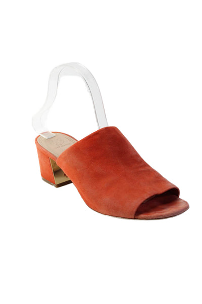 Tory Burch Womens Block Heel Single Strap Slide Sandals Orange Suede Size 9M