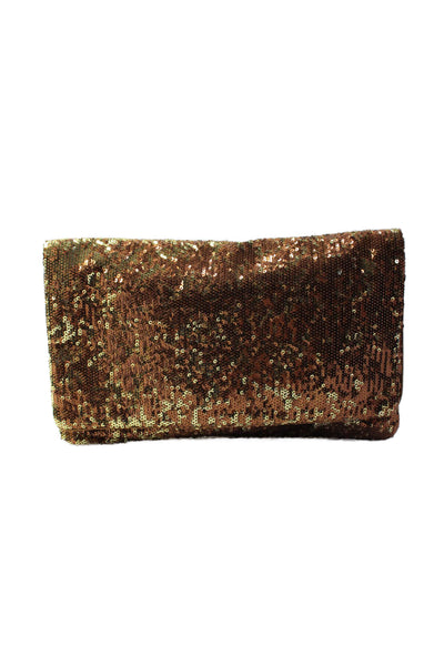 BCBGMAXAZRIA Womens Sequin Satin Flap Pouch Clutch Handbag Brown