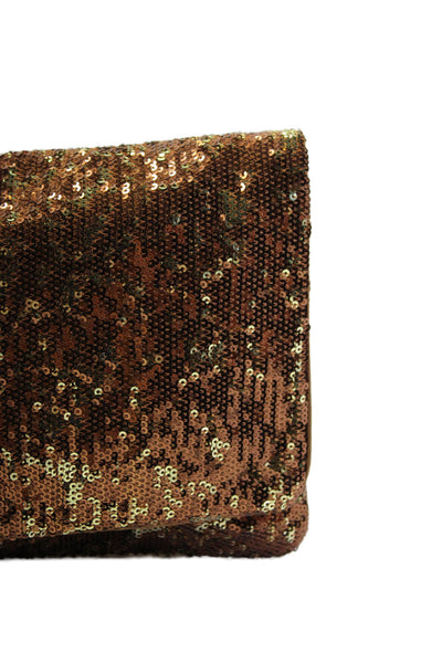 BCBGMAXAZRIA Womens Sequin Satin Flap Pouch Clutch Handbag Brown