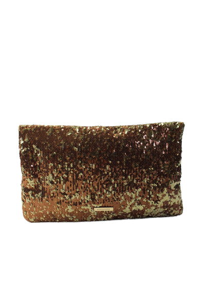 BCBGMAXAZRIA Womens Sequin Satin Flap Pouch Clutch Handbag Brown