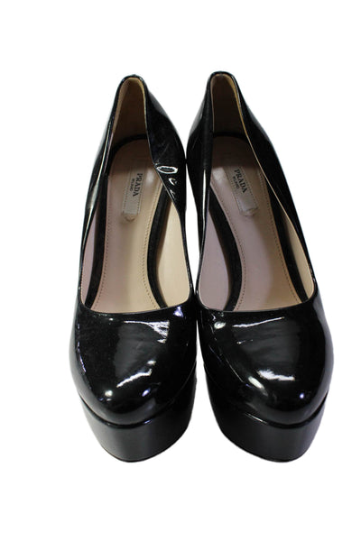 Prada Womens Stiletto Platform Patent Leather Pumps Black Size 36.5