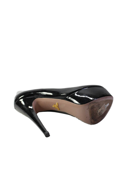 Prada Womens Stiletto Platform Patent Leather Pumps Black Size 36.5