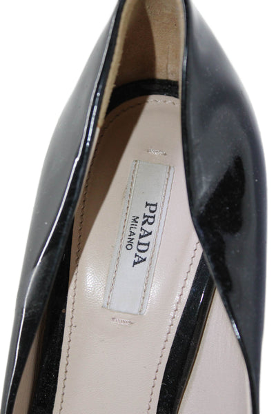 Prada Womens Stiletto Platform Patent Leather Pumps Black Size 36.5