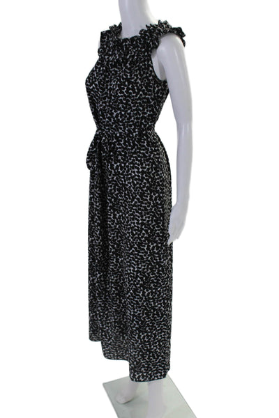 KORS Michael Kors Womens Sleeveless Floral Print Long Dress Black Size Medium