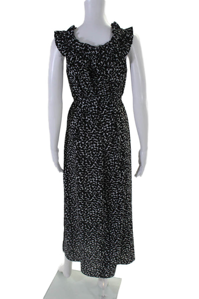 KORS Michael Kors Womens Sleeveless Floral Print Long Dress Black Size Medium