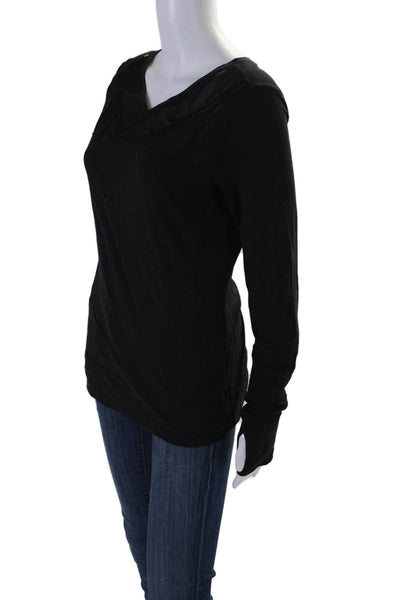 Designer Womens V Neck Long Sleeve Athletic Top Black Size Medium