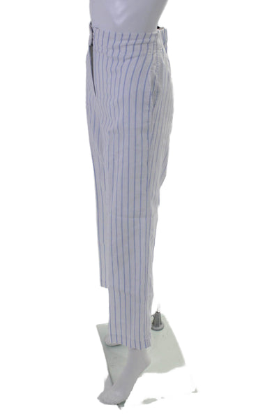 Faherty Womens Linen Striped Wide Leg High Rise Pants White Blue Size Small