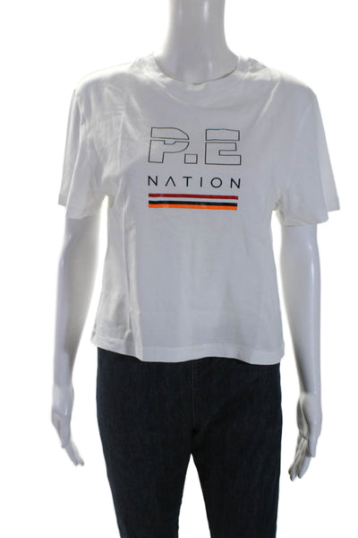 PE Nation Women's Round Neck Short Sleeves Graphic Boxy T-Shirt  White Size XS