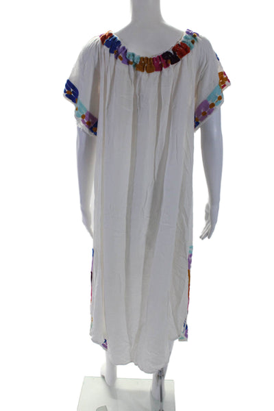 Z & L Womens White Floral Embroidered Scoop Neck A-Line Dress Size XS