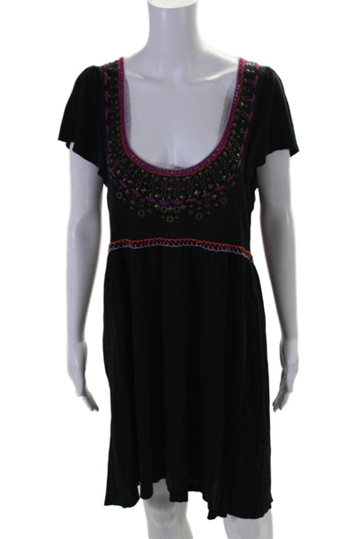 Nanette Lepore Women's Scoop Neck Sleeveless Embellish Mini Dress Black Size L