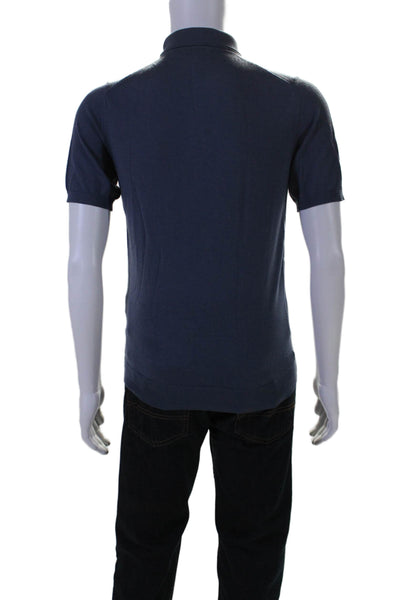 Reiss Mens Short Sleeves Half Button Crew Neck Sweater Blue Wool Size Extra Smal