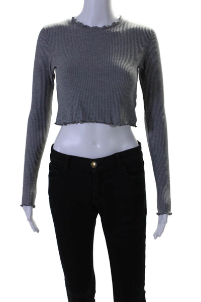 Joah Brown Womens Ribbed Long Sleeves Crew Neck Sweater Gray Size Small