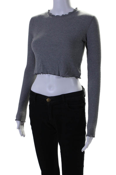 Joah Brown Womens Ribbed Long Sleeves Crew Neck Sweater Gray Size Small