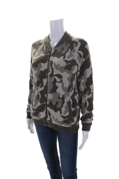 Barefoot Dreams® Womens Long Sleeve Full Zip Camouflage Sweater Gray Size XS