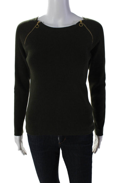 525 America Womens Cotton Blend Round Neck Long Sleeve Knit Top Green Size M