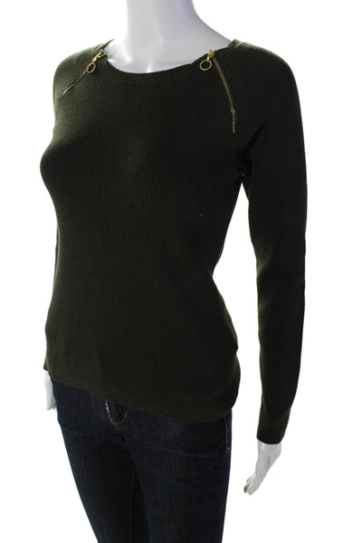 525 America Womens Cotton Blend Round Neck Long Sleeve Knit Top Green Size M