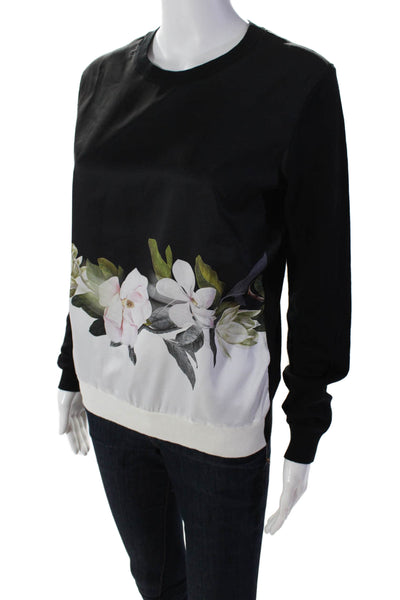 Ted Baker London Womens Cotton Blend Floral Long Sleeve Blouse Top Black Size 1