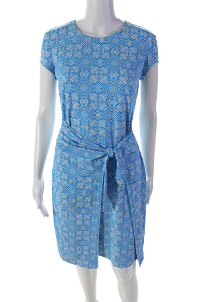 J. Mclaughlin Womens Geometric Print Round Neck Short Sleeve Dress Blue Size XS