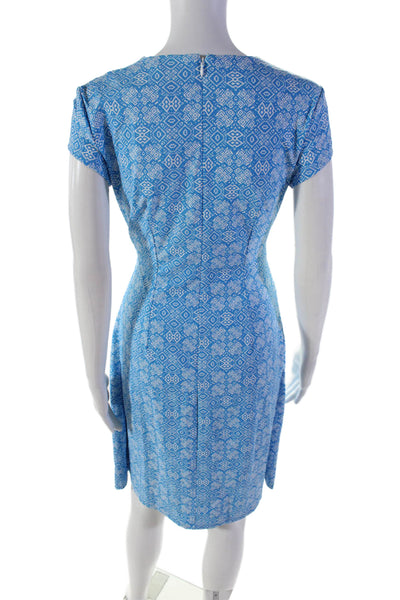 J. Mclaughlin Womens Geometric Print Round Neck Short Sleeve Dress Blue Size XS