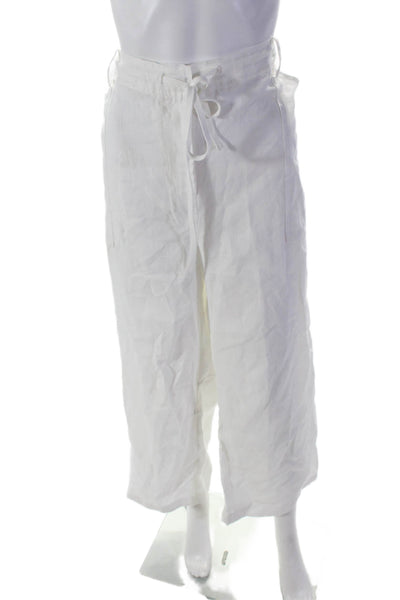 Faithfull Womens High Rise Drawstring Waist Wide Leg Trousers White Size 12