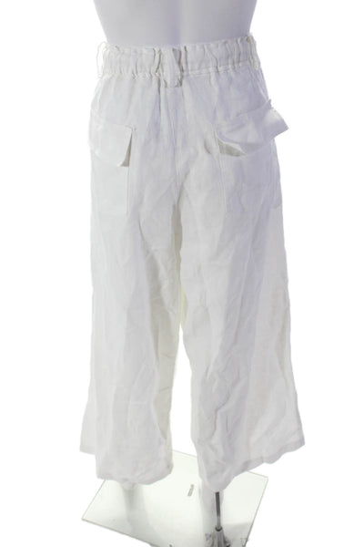 Faithfull Womens High Rise Drawstring Waist Wide Leg Trousers White Size 12