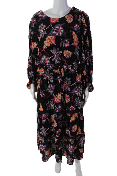 Lost + Wander Womens Floral Print Long Sleeves A Line Dress Black Size Medium
