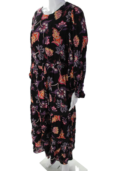 Lost + Wander Womens Floral Print Long Sleeves A Line Dress Black Size Medium