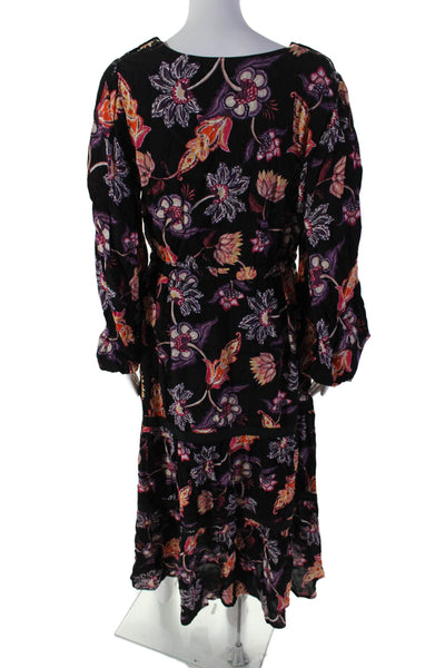 Lost + Wander Womens Floral Print Long Sleeves A Line Dress Black Size Medium
