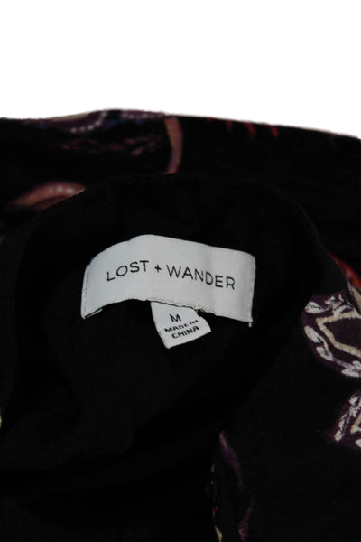 Lost + Wander Womens Floral Print Long Sleeves A Line Dress Black Size Medium