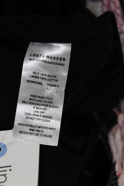 Lost + Wander Womens Floral Print Long Sleeves A Line Dress Black Size Medium