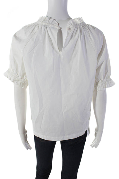 Hill House Womens Short Sleeves Crewe Neck Blouse White Cotton Size Medium