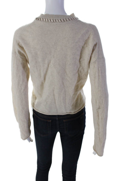 Theory Womens Cashmere Long Sleeves Crew Neck Sweater Beige Size Medium