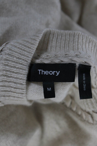 Theory Womens Cashmere Long Sleeves Crew Neck Sweater Beige Size Medium