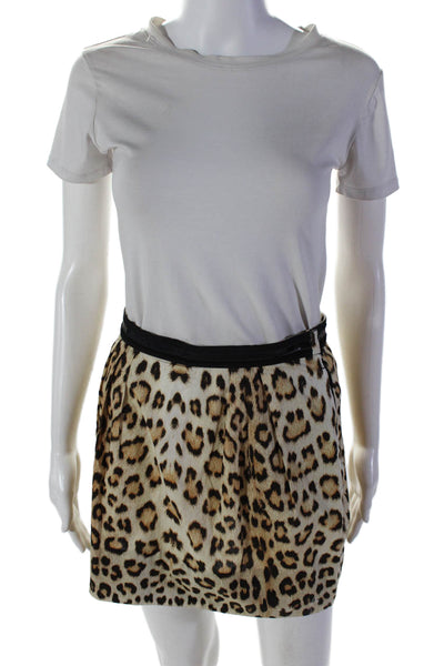 Roberto Cavalli Womens Side Zip Animal Print Knee Length Skirt Beige Small