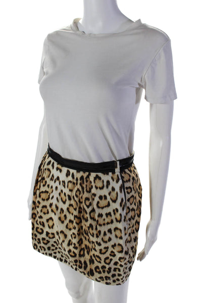 Roberto Cavalli Womens Side Zip Animal Print Knee Length Skirt Beige Small