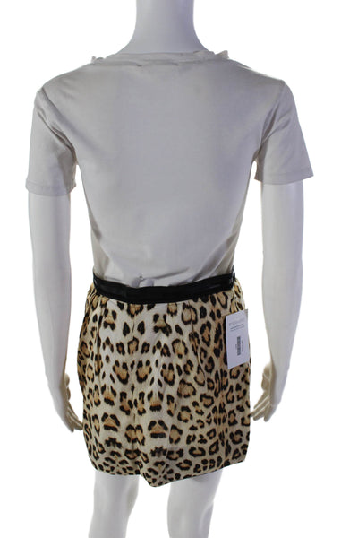 Roberto Cavalli Womens Side Zip Animal Print Knee Length Skirt Beige Small