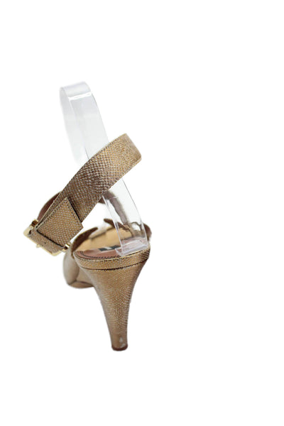 10 Crosby Derek Lam Womens Open Toe Strap Up Wedge High Heels Leather Gold 9