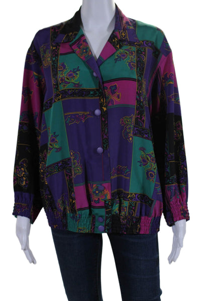 Muze Womens Abstract Collared Long Sleeve Button Up Blouse Top Multicolor Size M