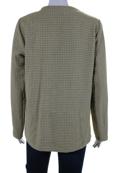 Muze Womens Houndstooth 2 Pocket V-Neck Button Up Cardigan Sweater Green Size S