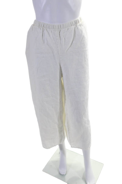 Flax Womens Linen White High Rise Pull On Wide Leg Crop Pants Size M