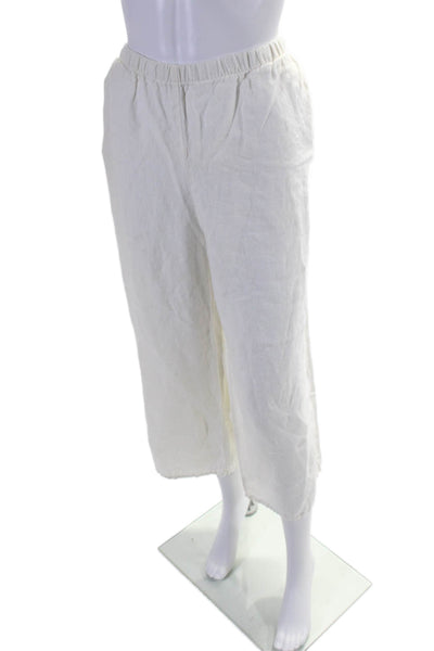 Flax Womens Linen White High Rise Pull On Wide Leg Crop Pants Size M