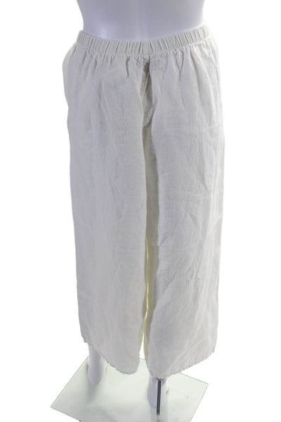 Flax Womens Linen White High Rise Pull On Wide Leg Crop Pants Size M