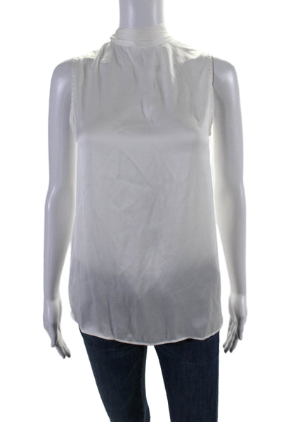 Laws of Motion Womens V Neck Sleeveless  Tie Collar Blouse White Size 0