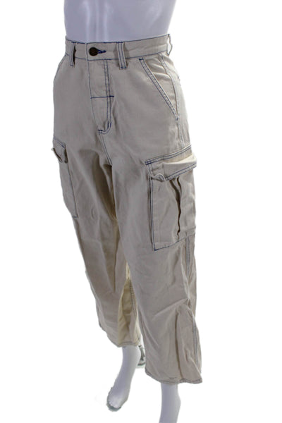 Thrills Womens Cotton High Rise Contrast Stitch Cargo Pants Beige Size 2