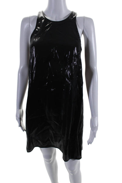 Reiss Womens Silk Blend Shiny Round Neck Sleeveless Mini Dress Black Size 2