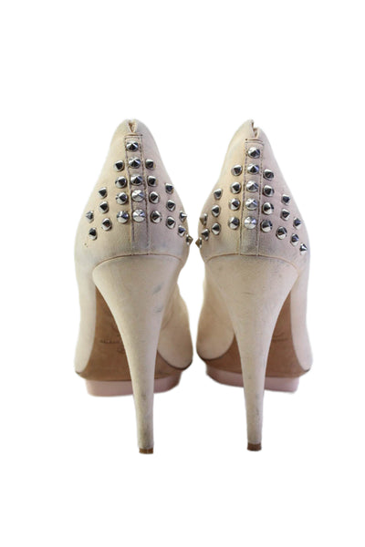 McQ Womens Suede Pointed Toe Spiked Platform Stiletto Heels Beige Size 8US 38EU